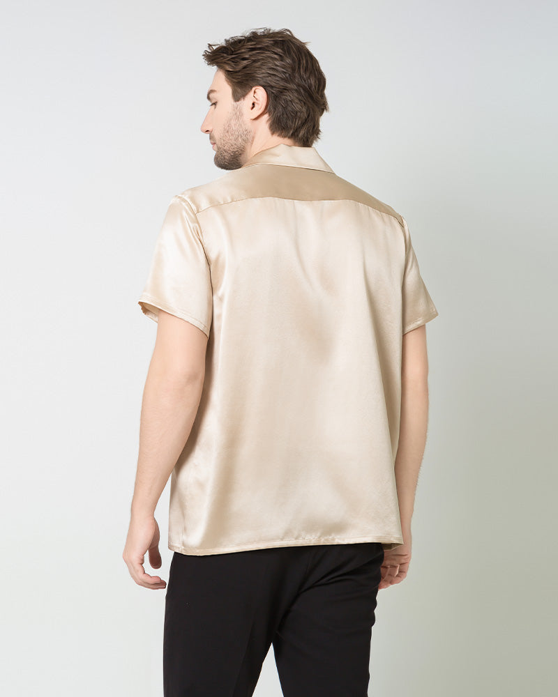 Silk Men's Short Sleeve Shirt With Two Pockets