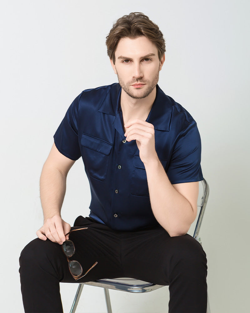 Silk Men's Short Sleeve Shirt With Two Pockets