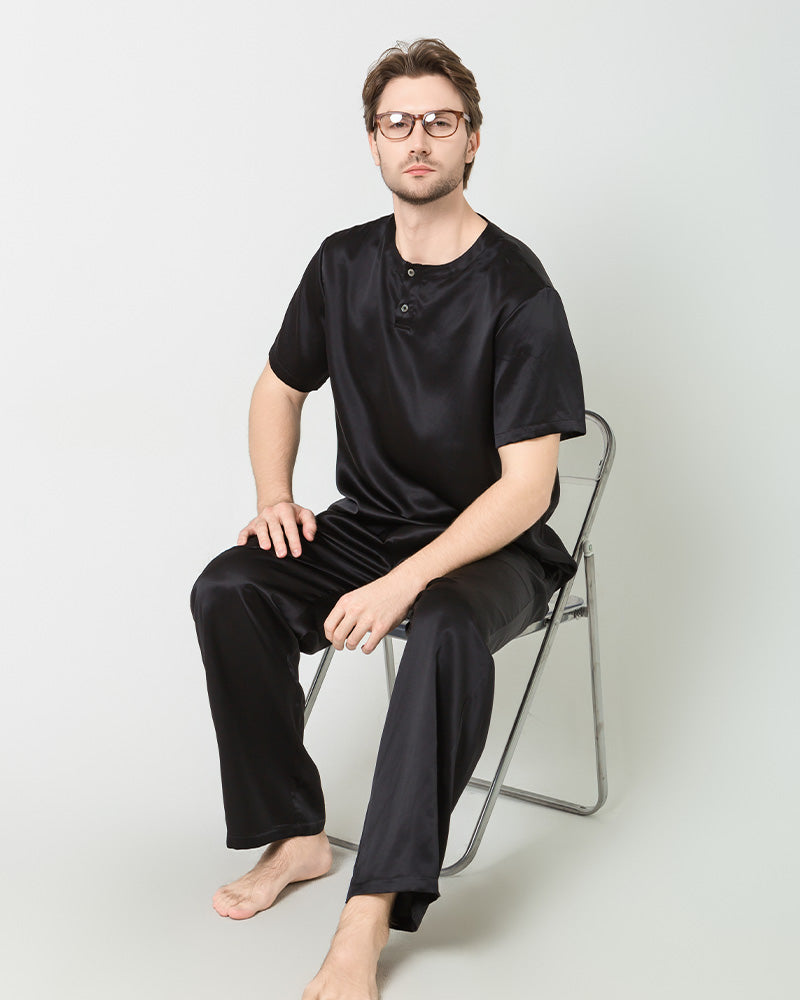 Men's Short Sleeves & Pants Silk Pajamas