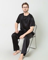 Men's Short Sleeves & Pants Silk Pajamas