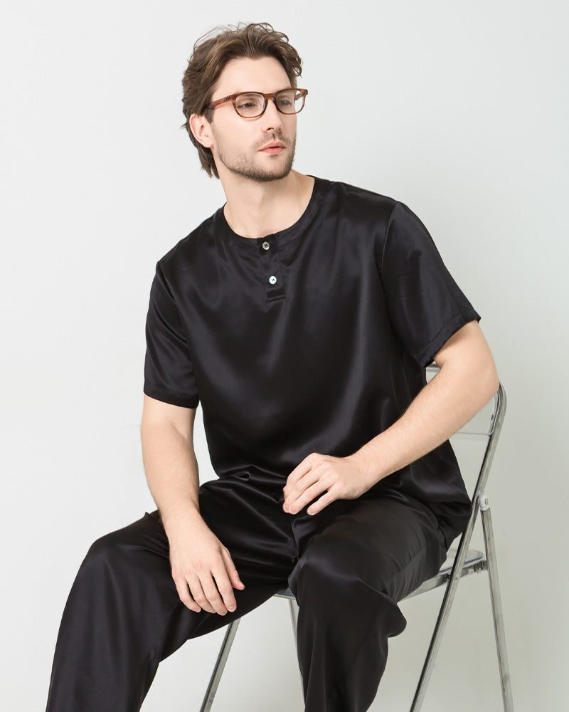 Men's Short Sleeves & Pants Silk Pajamas