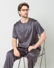 Men's Short Sleeves & Pants Silk Pajamas