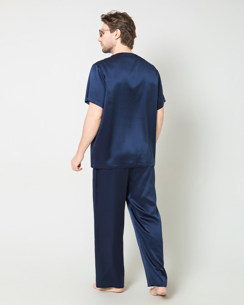Men's Short Sleeves & Pants Silk Pajamas