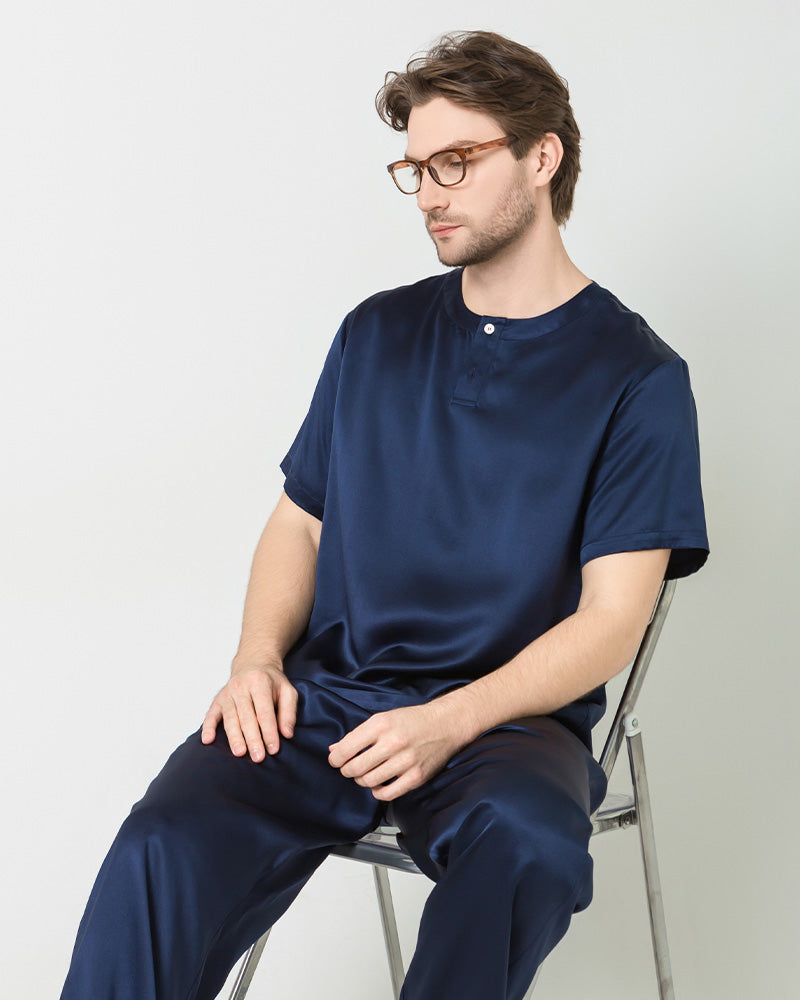 Men's Short Sleeves & Pants Silk Pajamas