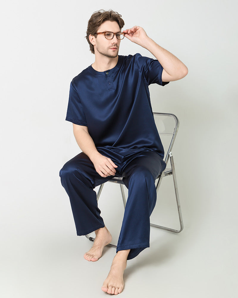 Men's Short Sleeves & Pants Silk Pajamas