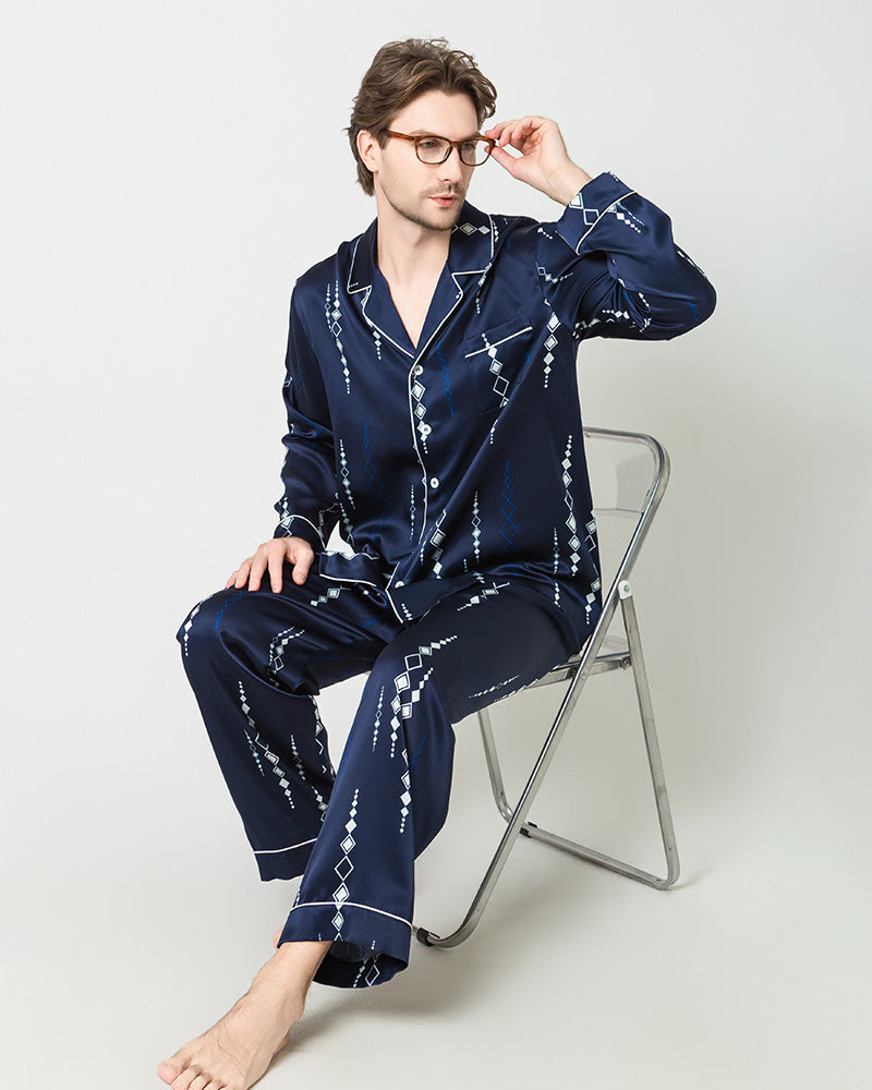 Silk Navy Print Pajamas Set