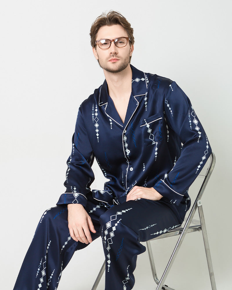 Silk Navy Print Pajamas Set