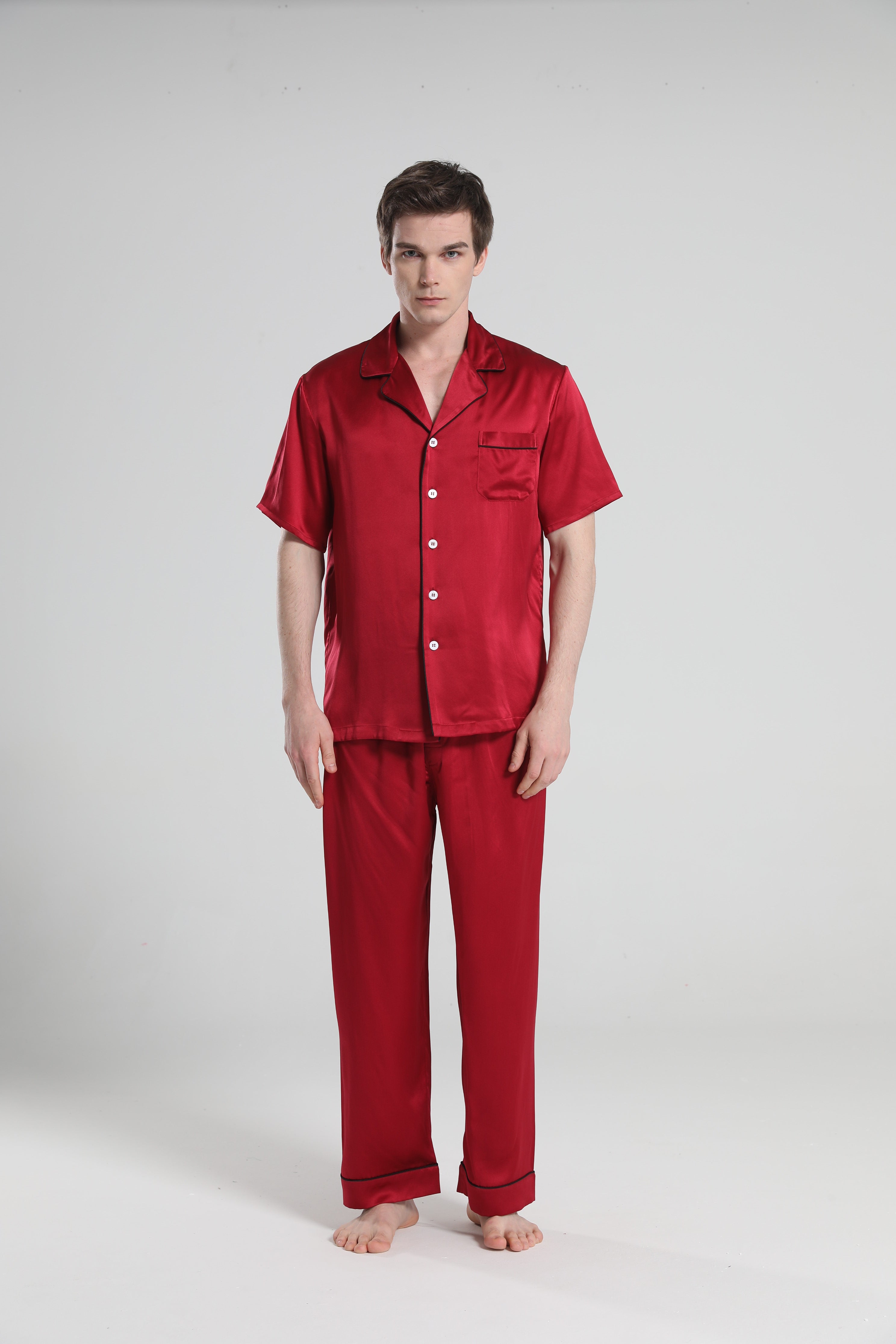 Short Sleeve 100% Silk Pajamas For Men