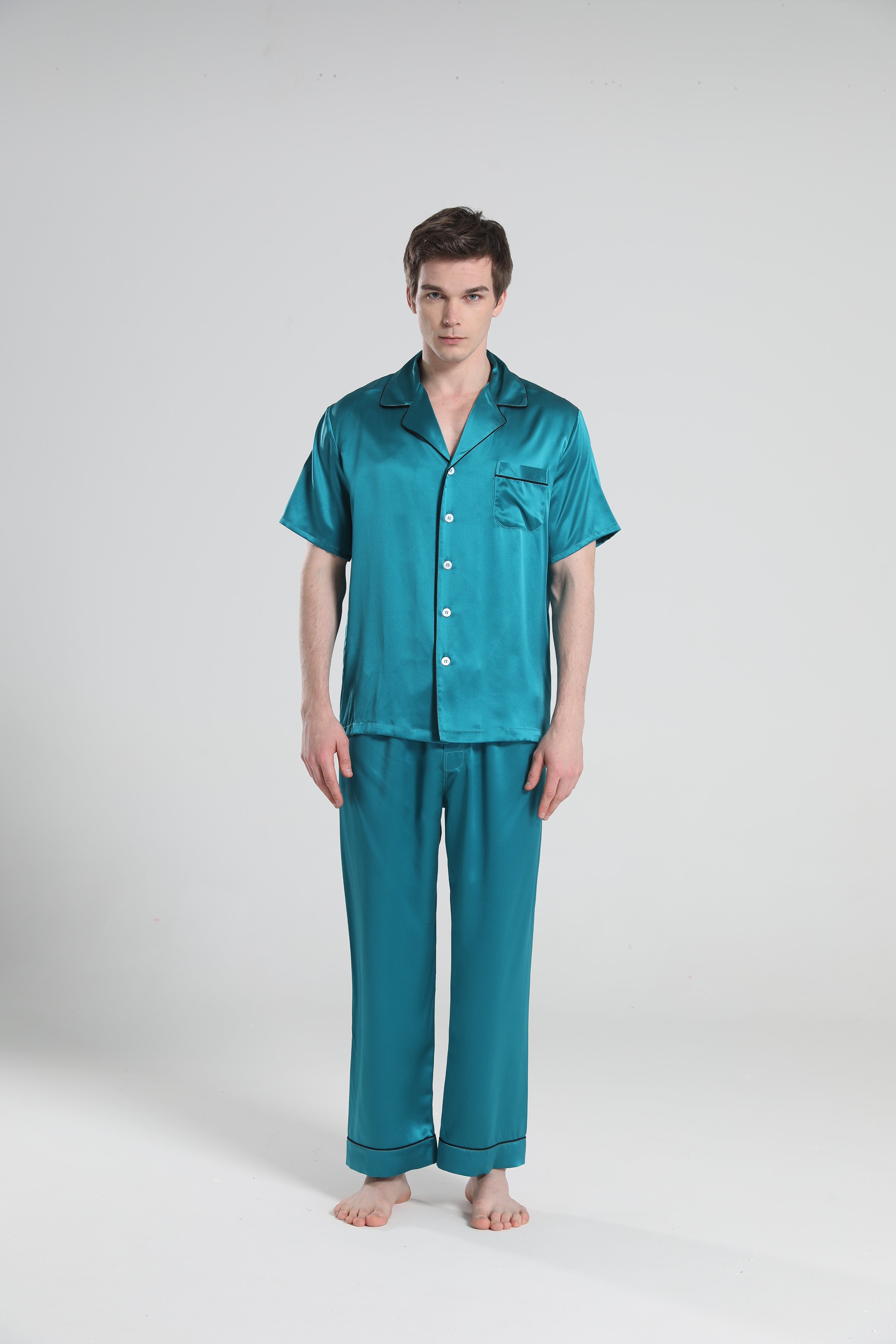 Short Sleeve 100% Silk Pajamas For Men