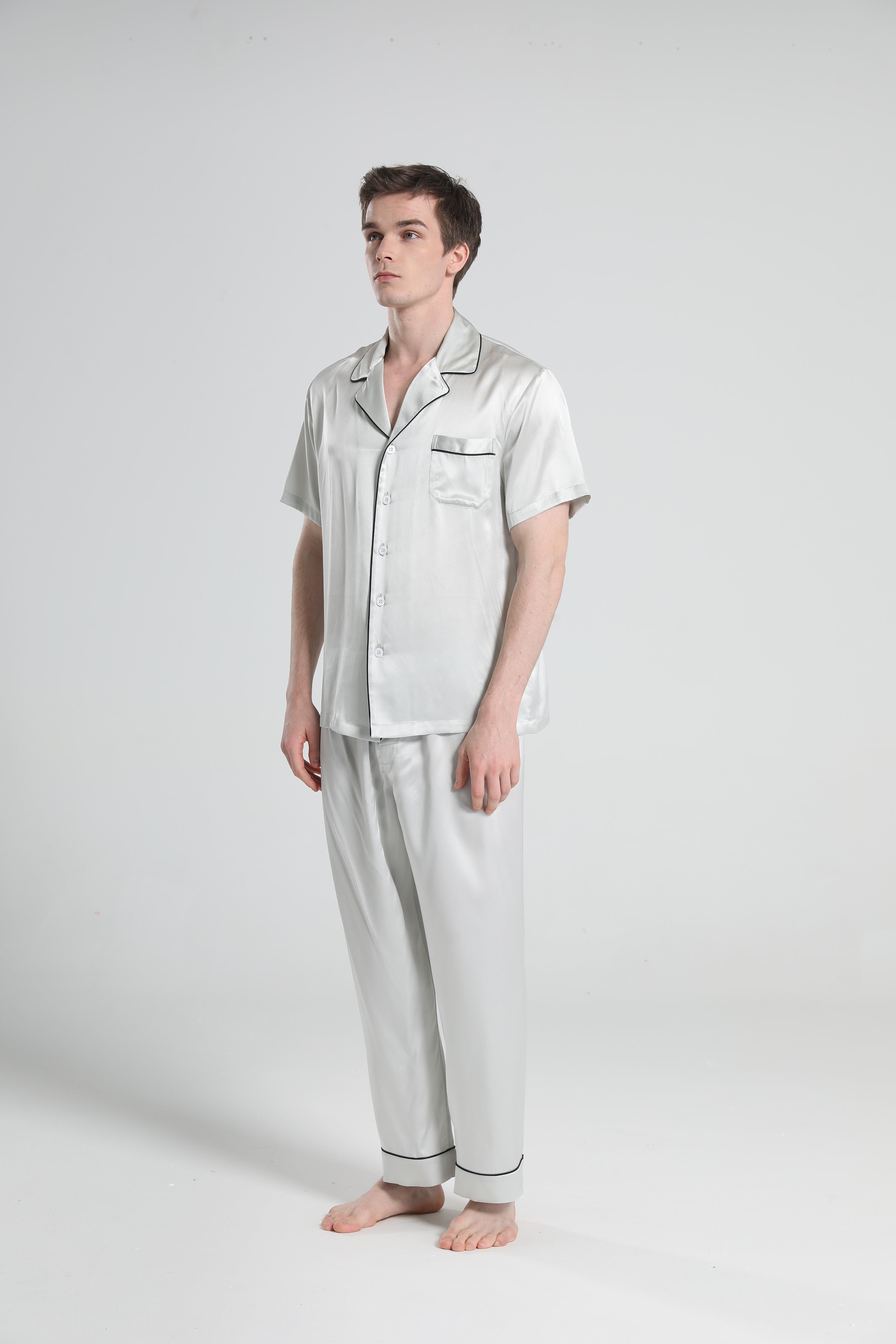 Short Sleeve 100% Silk Pajamas For Men
