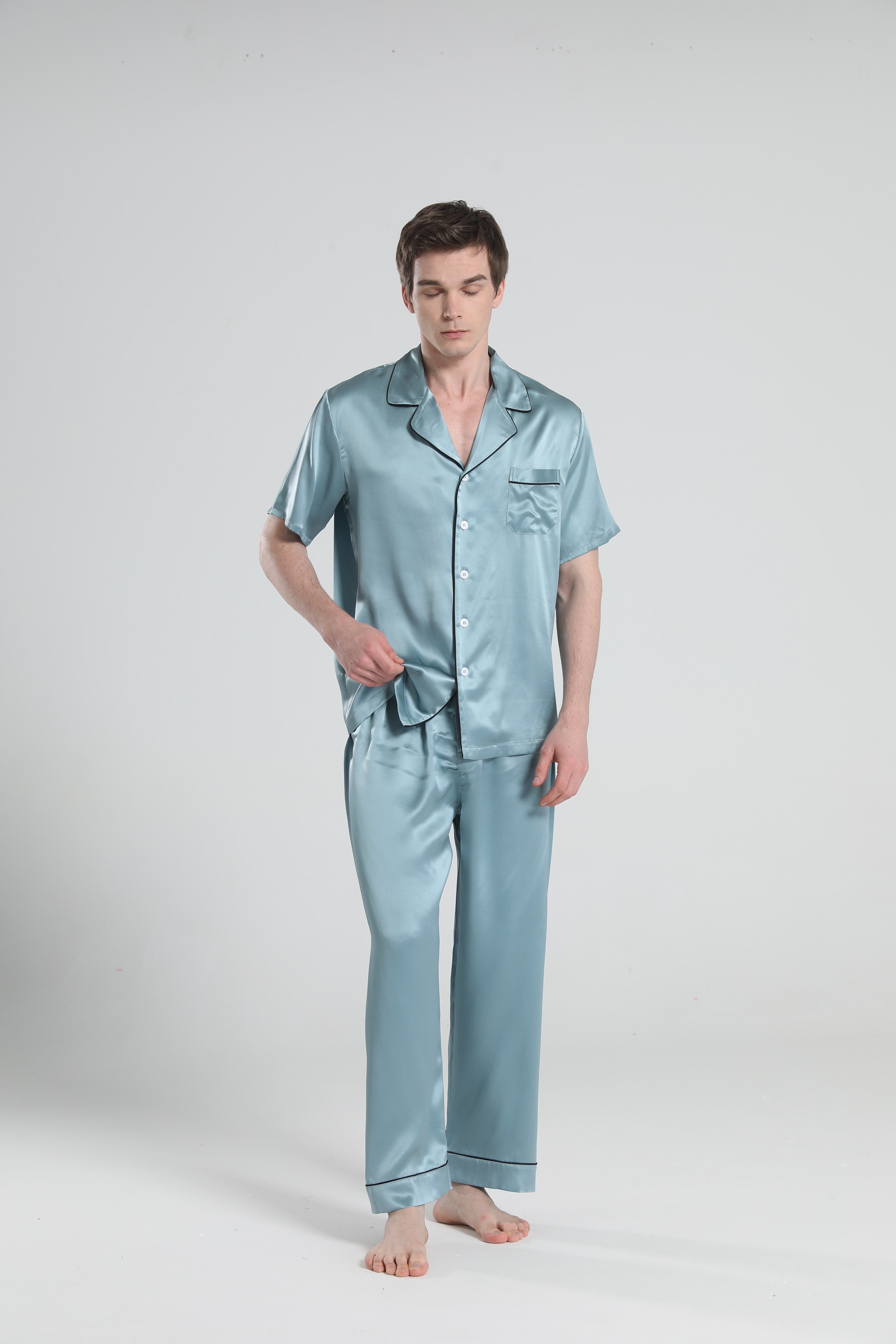 Short Sleeve 100% Silk Pajamas For Men