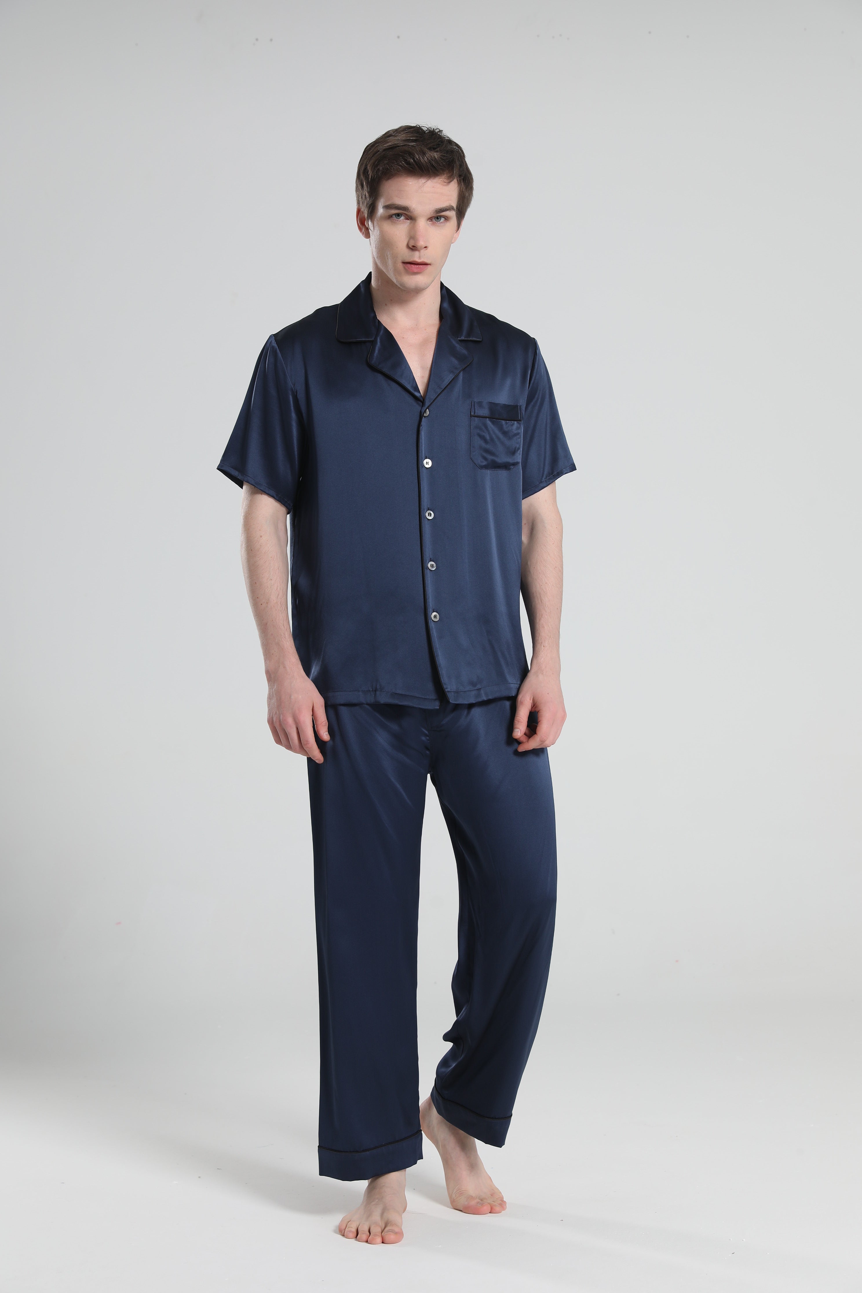 Short Sleeve 100% Silk Pajamas For Men