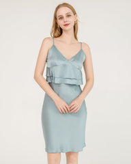 Ruffle Overlay Silk Dress Nightgown