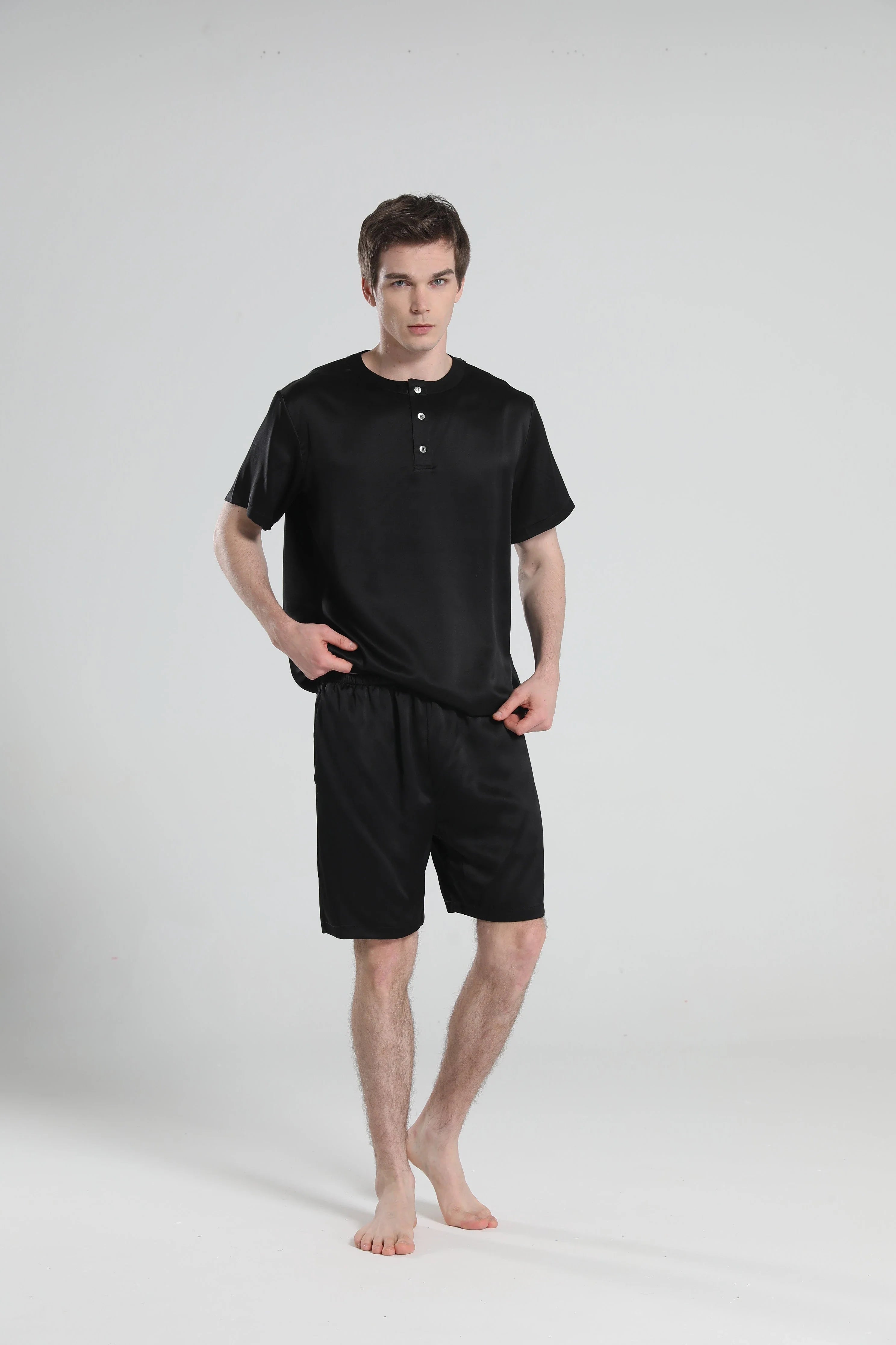 Simple Crew Neck Short Pajamas Set for men, Black