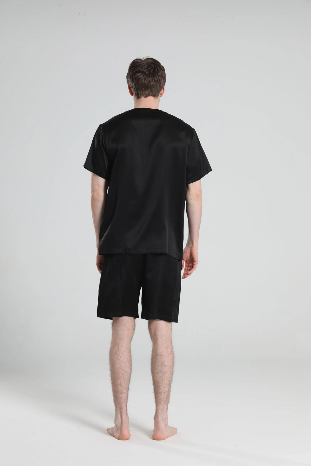 Simple Crew Neck Short Pajamas Set for men, Black