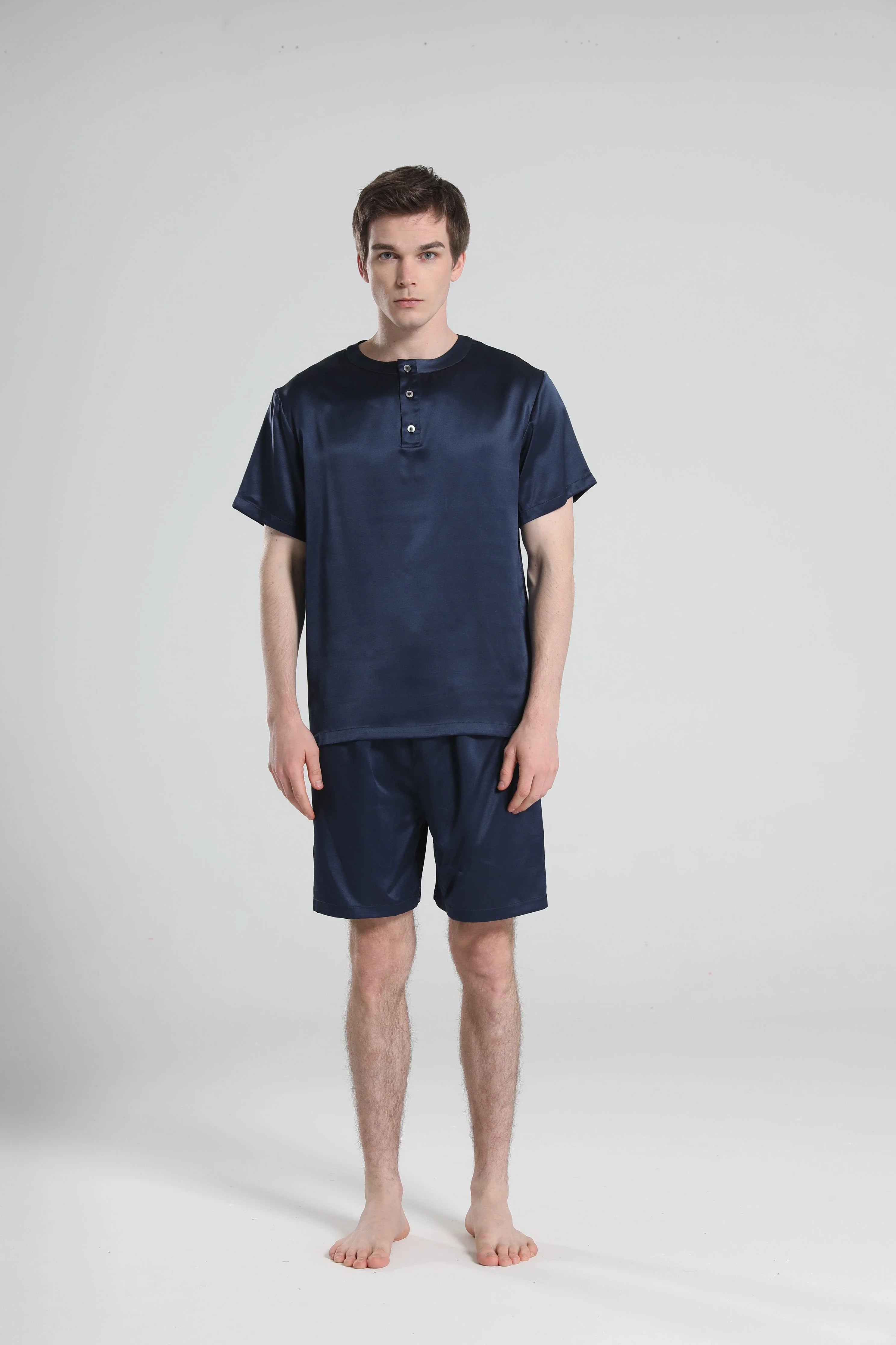 Simple Crew Neck Short Pajamas Set for men, Navy