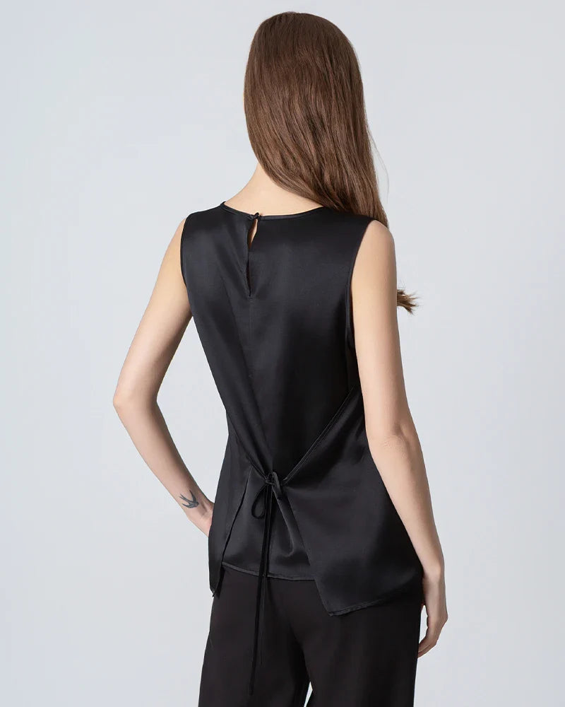 Sleeveless Lace-up Silk Blouse
