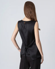 Sleeveless Lace-up Silk Blouse