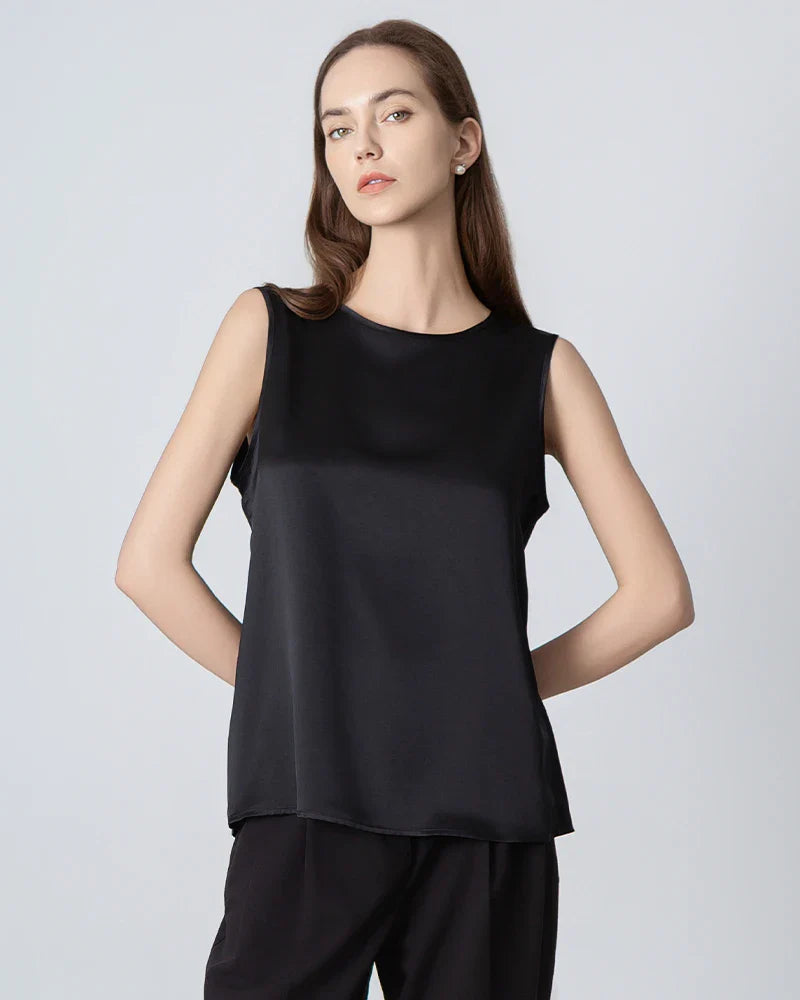 Sleeveless Lace-up Silk Blouse
