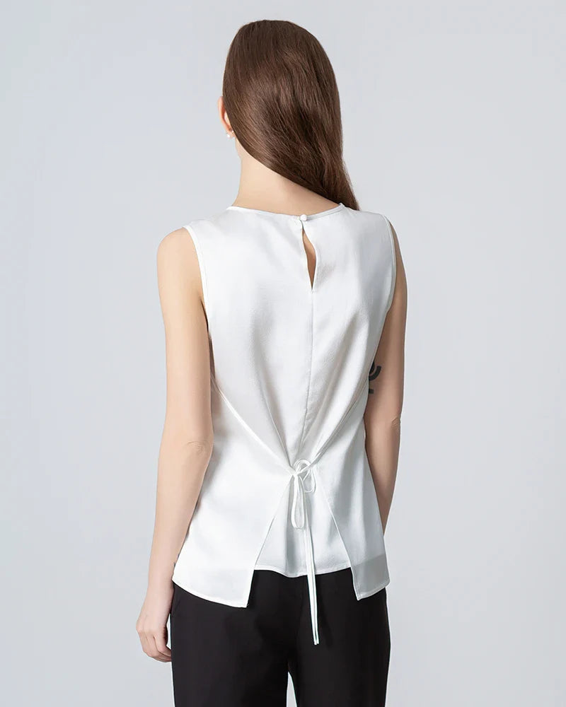 Sleeveless Lace-up Silk Blouse