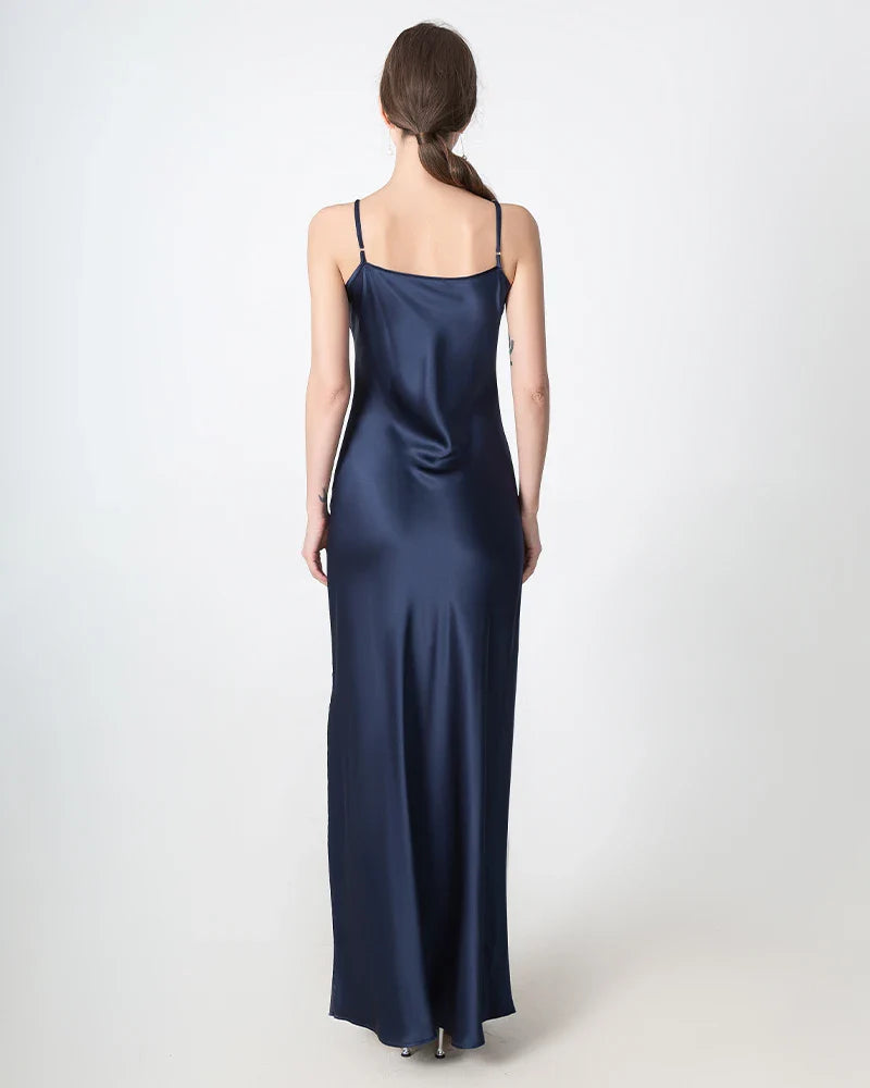 v neck silk maxi dress SilkSilky 100% Mulberry Silk Spaghetti Strap Deep V Neck Midi Dress with V-Back Design, Brown / XL