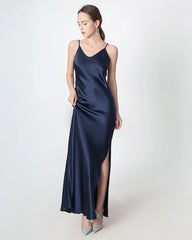 Slit V-neck Maxi Silk Dress