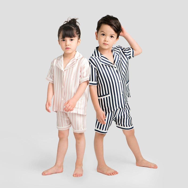Stripe Kids Silk Pajama Short Set