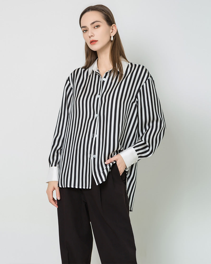 Women Relaxed Stripe Silk Shirt