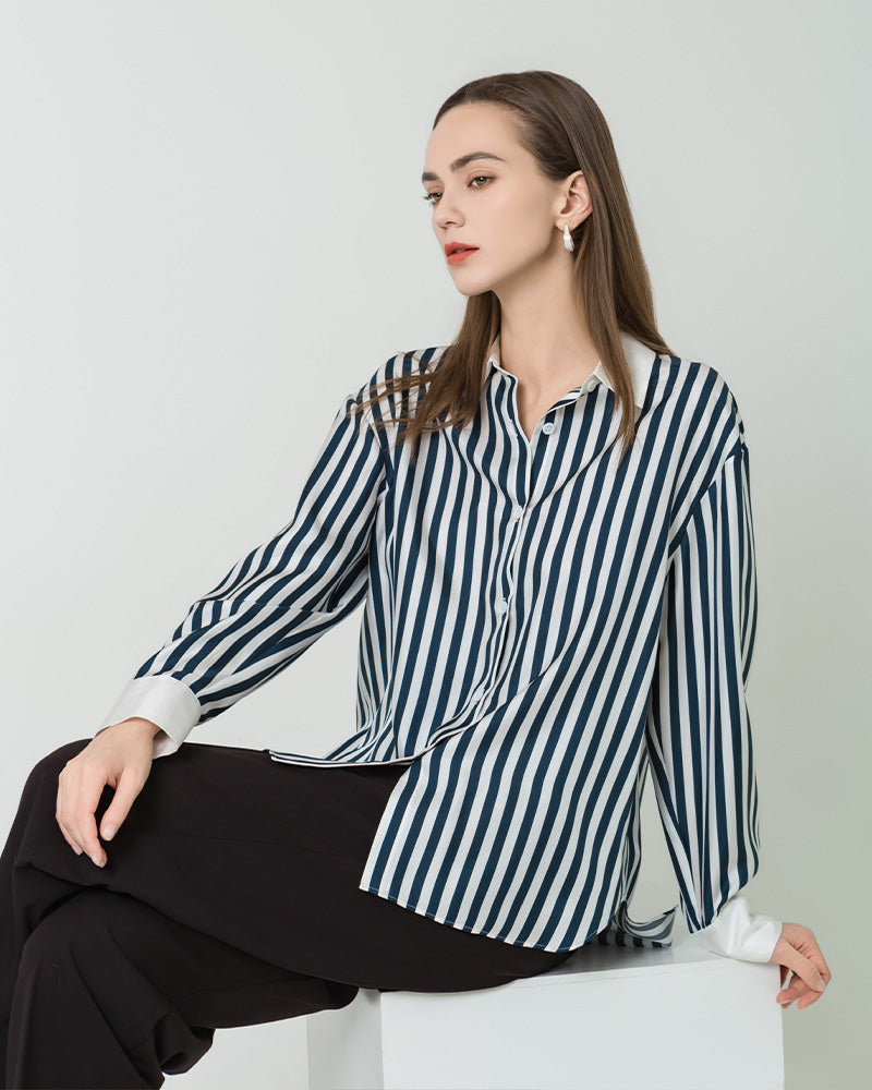 Women Relaxed Stripe Silk Shirt