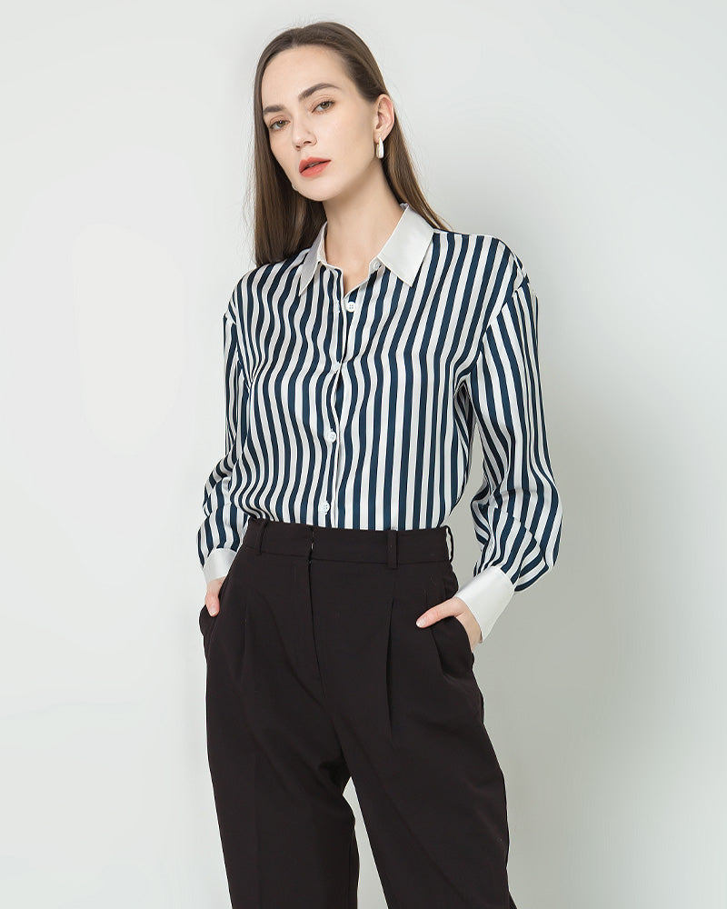 Women Relaxed Stripe Silk Shirt