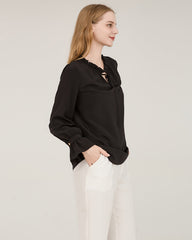 Ruffle Tie Neck Silk Blouse