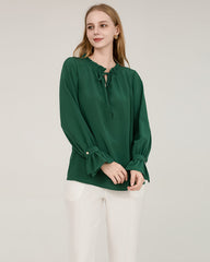 Ruffle Tie Neck Silk Blouse