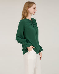 Ruffle Tie Neck Silk Blouse