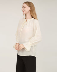 Ruffle Tie Neck Silk Blouse