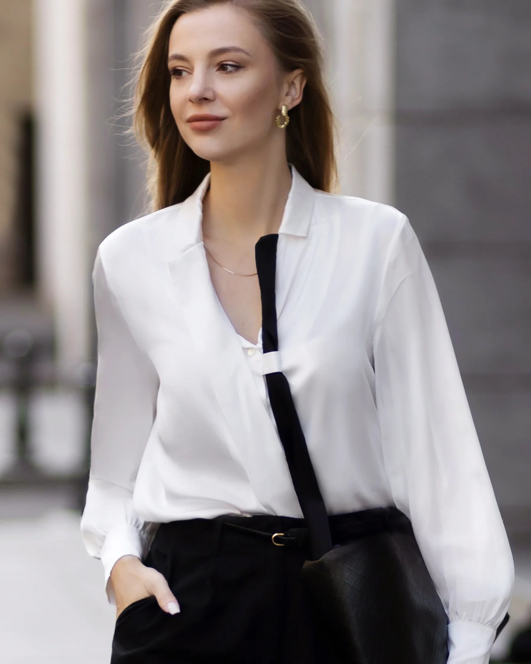 Turn Down Collar Silk Shirt