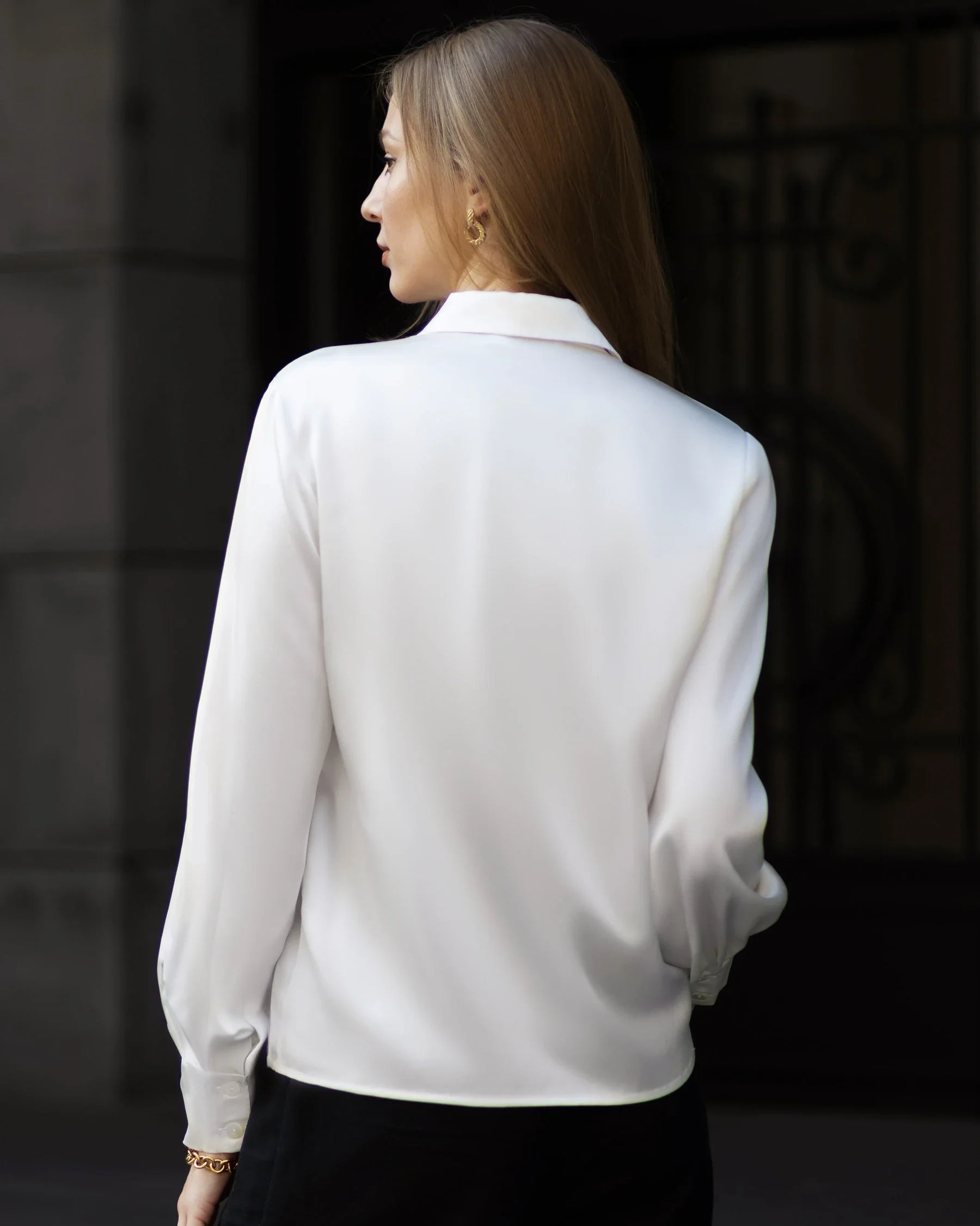 Turn Down Collar Silk Shirt