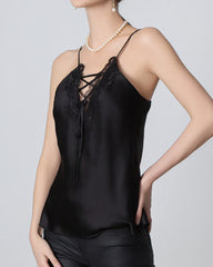 V-neck Crisscross Lace Silk Camisole