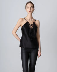 V-neck Crisscross Lace Silk Camisole