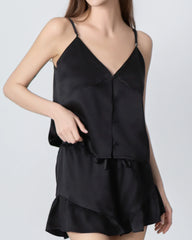 V-neck Front Open Camisole Silk Pajama Set