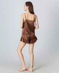 V-neck Front Open Camisole Silk Pajama Set