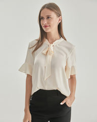Ruffle Bow-tie Neck Silk Blouse