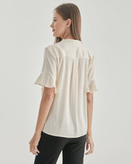Ruffle Bow-tie Neck Silk Blouse