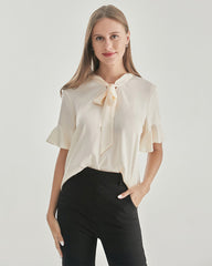 Ruffle Bow-tie Neck Silk Blouse