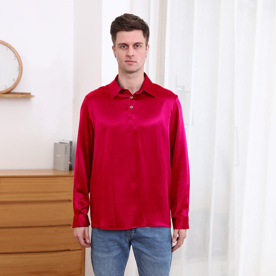 Polo Collar Silk Long Shirt For Men