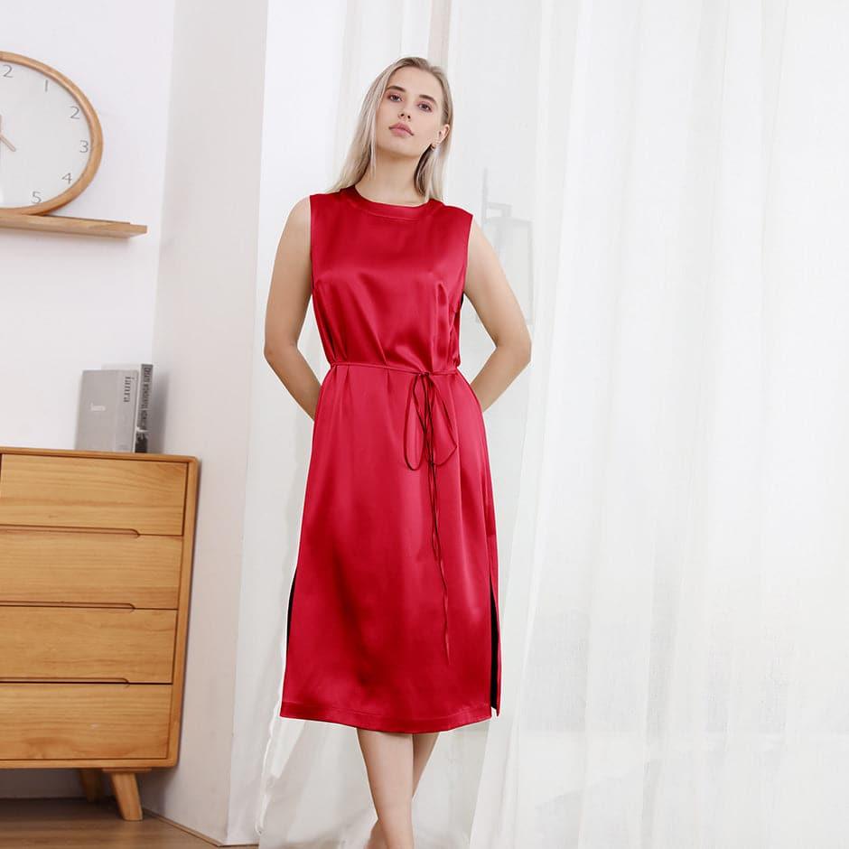 22 Momme Crew Neck Silk Midi Dress