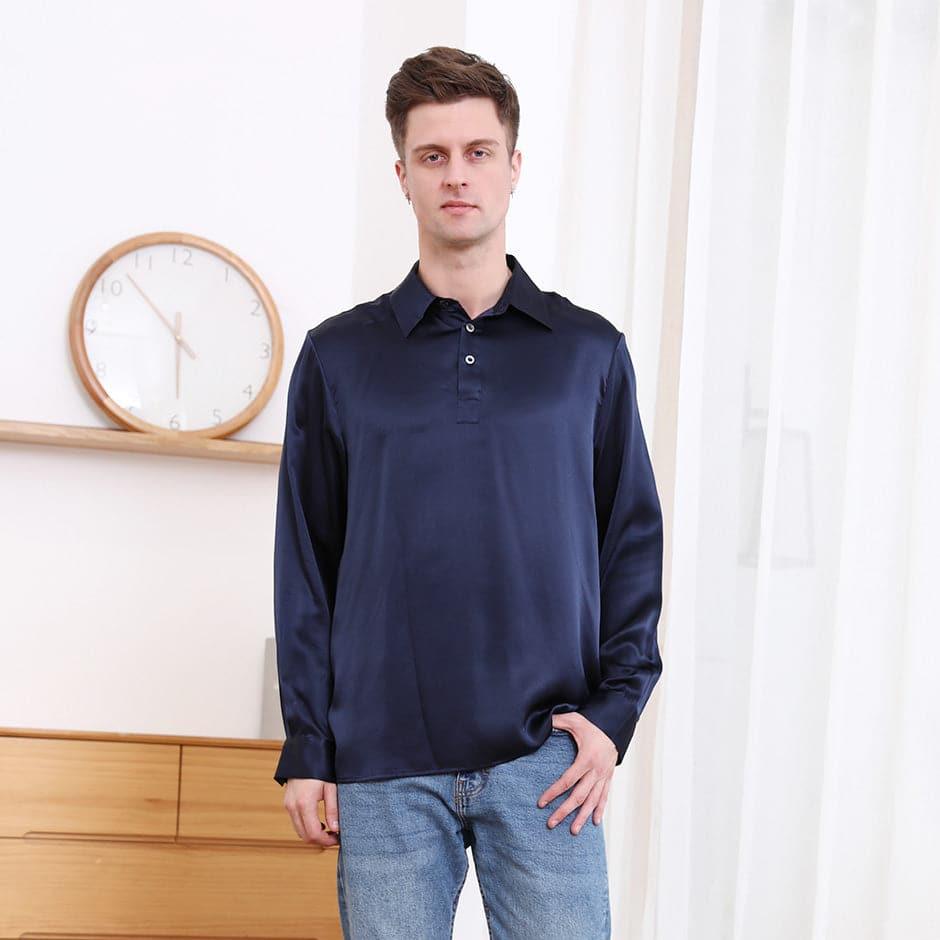 Polo Collar Silk Long Shirt For Men