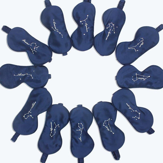 Zodiac Embroidered Silk Eye Mask, Navy