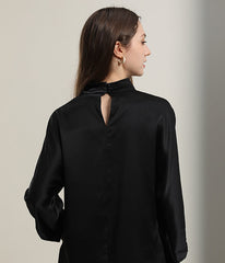 V-Neck Lantern Sleeve Silk Blouse