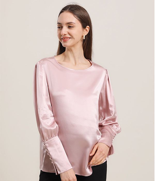 Round Collar 22 Momme Silk Blouse