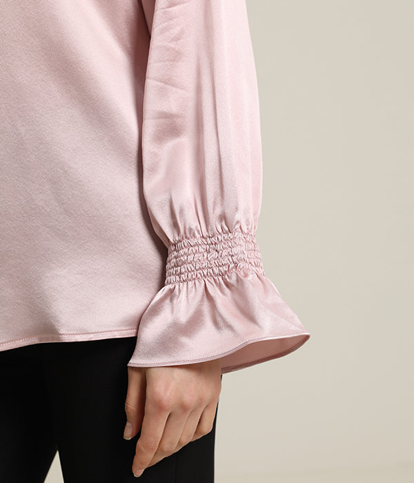 Long Sleeve Ruffle Cuffs Silk Blouse